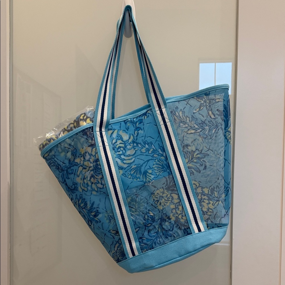 Lilly Pulitzer Blue Floral Tote and Towel